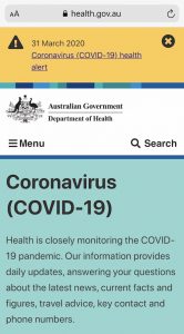 Screenshot of the Department of Health website homepage from a mobile device