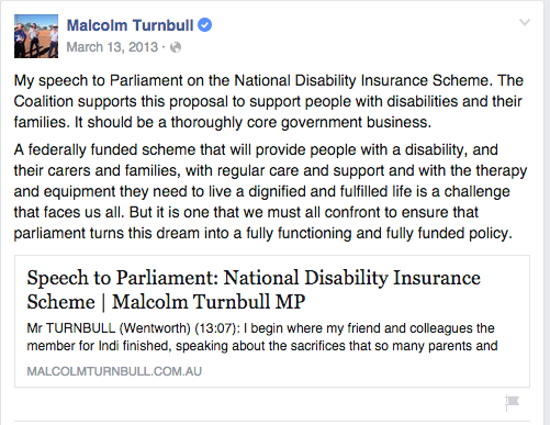 Malcolm Turnbull's NDIS statement 2013