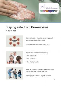 Screenshot of page 1 of the CID Easy English guide to staying safe from coronavirus