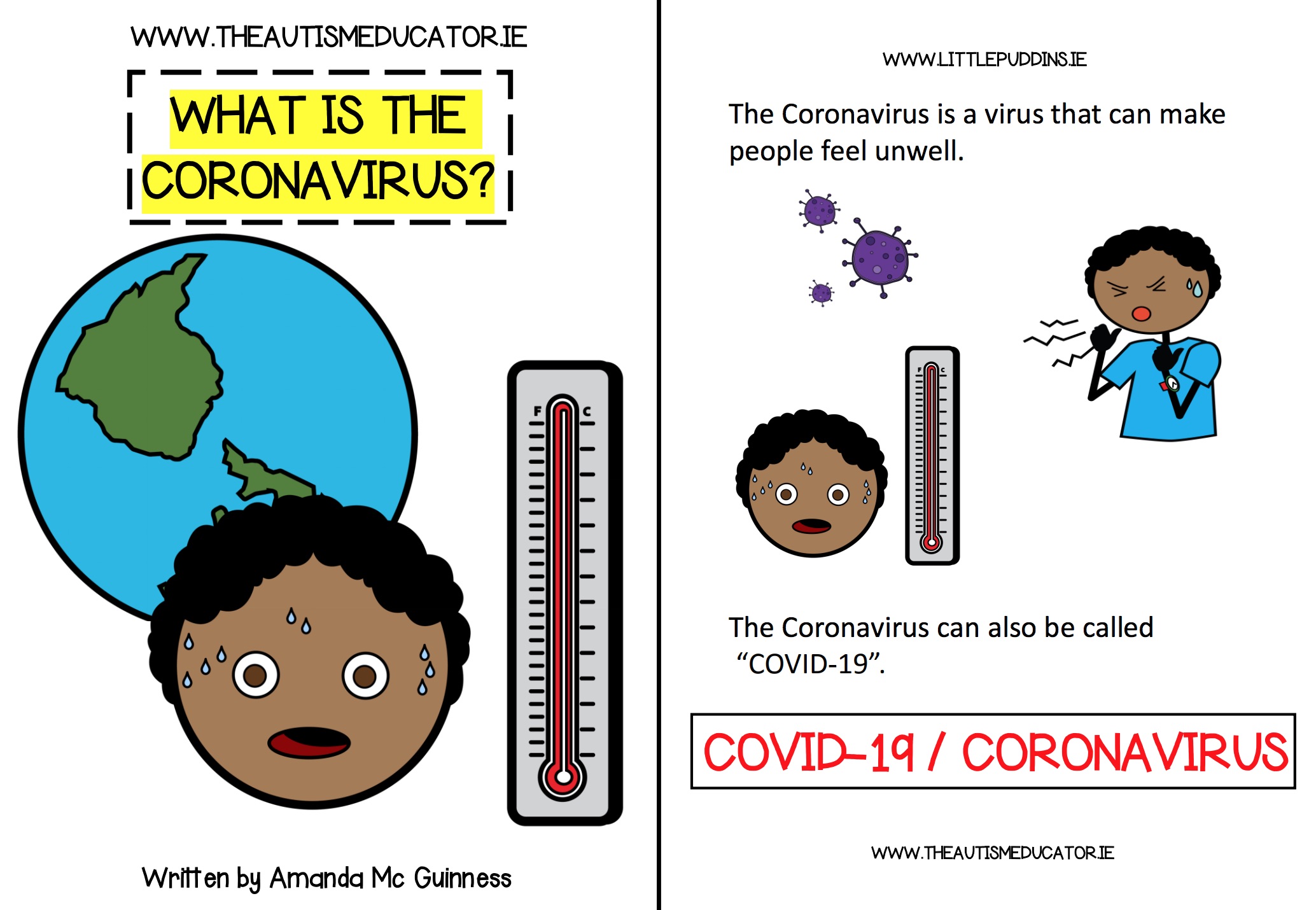 Screenshot of the first two pages of the Coronavirus social story