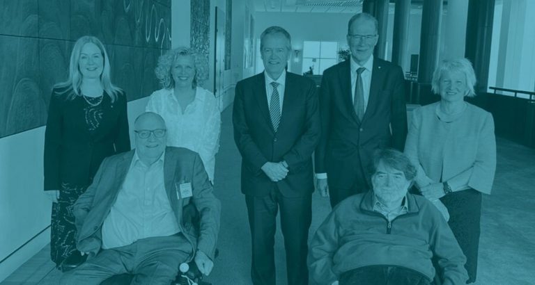 NDIS Review panel members and the NDIS Minister at Parliament House in Canberra.Lisa, Steven, Kirsten, Minister Shorten, Bruce, Dougie and Judy.