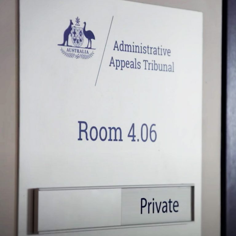 A sign on a door with the Administrative Appeals Tribunal sign. Room 4.06. Private.