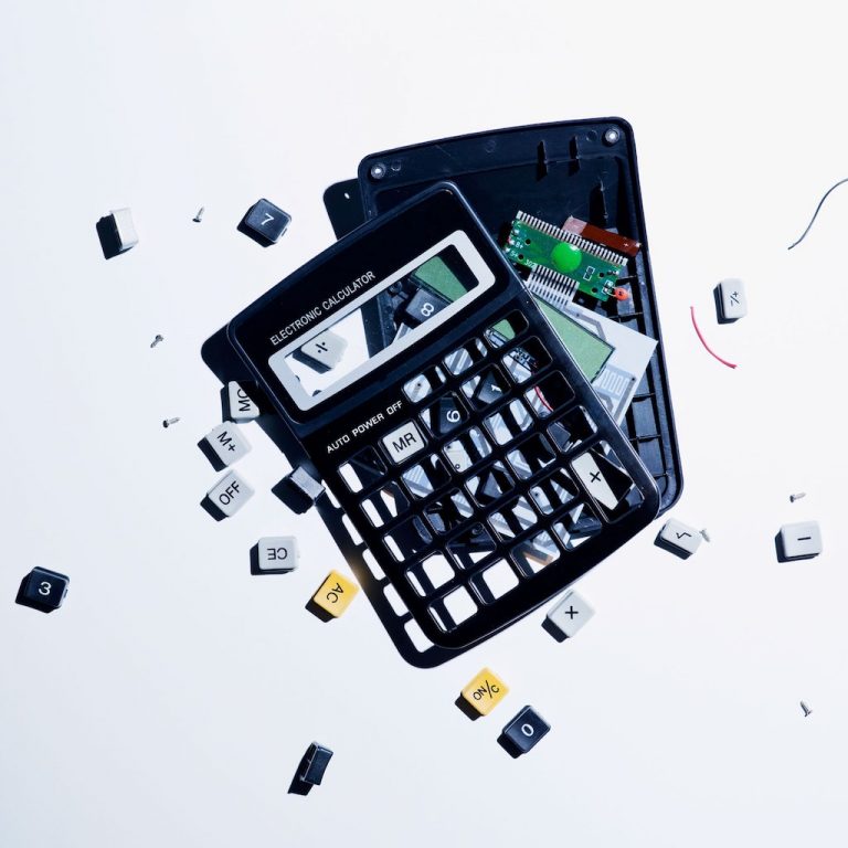 A calculator smashed to pieces