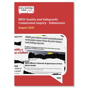 Cover of the EAC submission on the NDIS Quality and Safeguards Commission to the NDIS Joint Standing Committee in August 2020