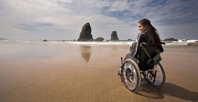 Girl in wheelchair traveling New Zealand