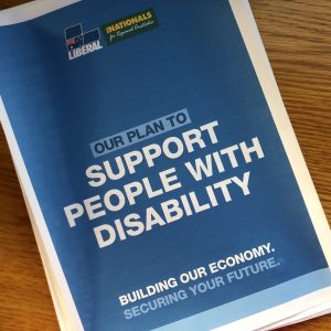 Photo of the front page of the Liberal Nationals disability policy