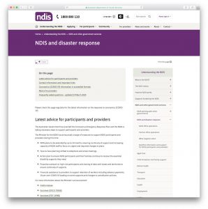 Screenshot of the NDIS website disaster relief page