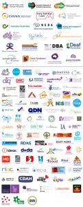 More than 100 logos of disability representative, advocacy, poeple's organisations, as well as service providers and other state and national disability peak bodies. All have supported the NDIS Joint Statement of Concerns.