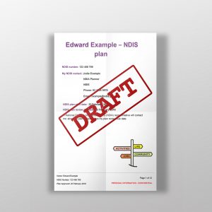 Mockup of an example plan with a giant red "draft" stamp on it.