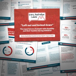 a scattering of pages from the "Left out and locked down" report scattered around