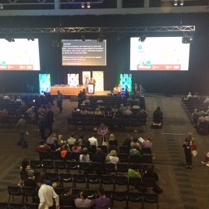 Crowds enter the auditorium for a panel discussion at the ACT Conference