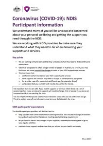 Page 1 of the NDIS Commissions coronavirus fact sheet for NDIS participants