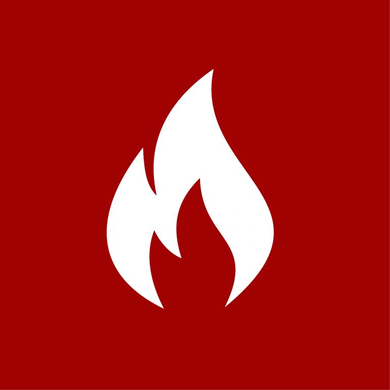 Red background with a white fire in the middle.