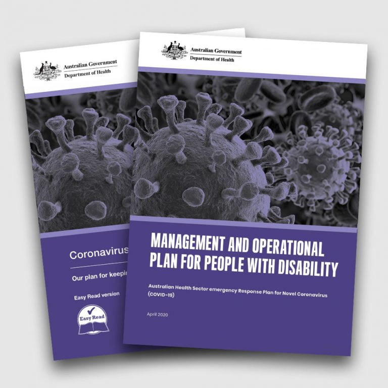 Picture of the covers of the Department of Health COVOD-19 Management and Operational Plan for People with Disability and the Easy Read version