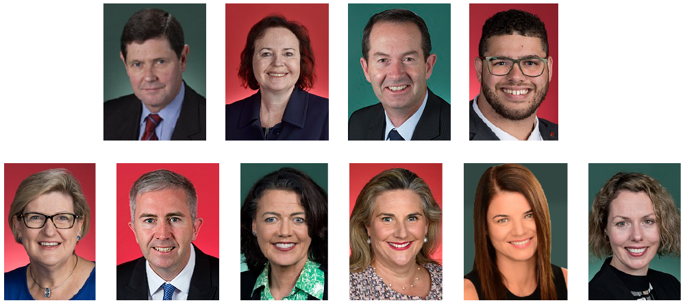 Headshot photos of all of the members of the Joint Standing Committee on the NDIS. Returning members are in the top row and new members are in the bottom row.
