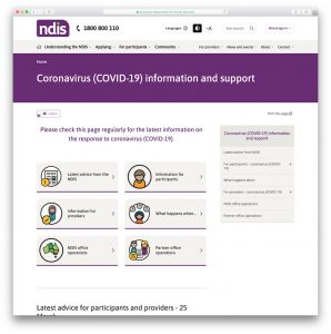 NDIS' Coronavirus information and support landing page