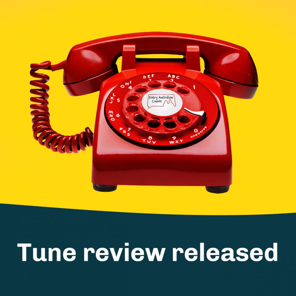 Red phone on yellow background. Text reads "Tune Review released”